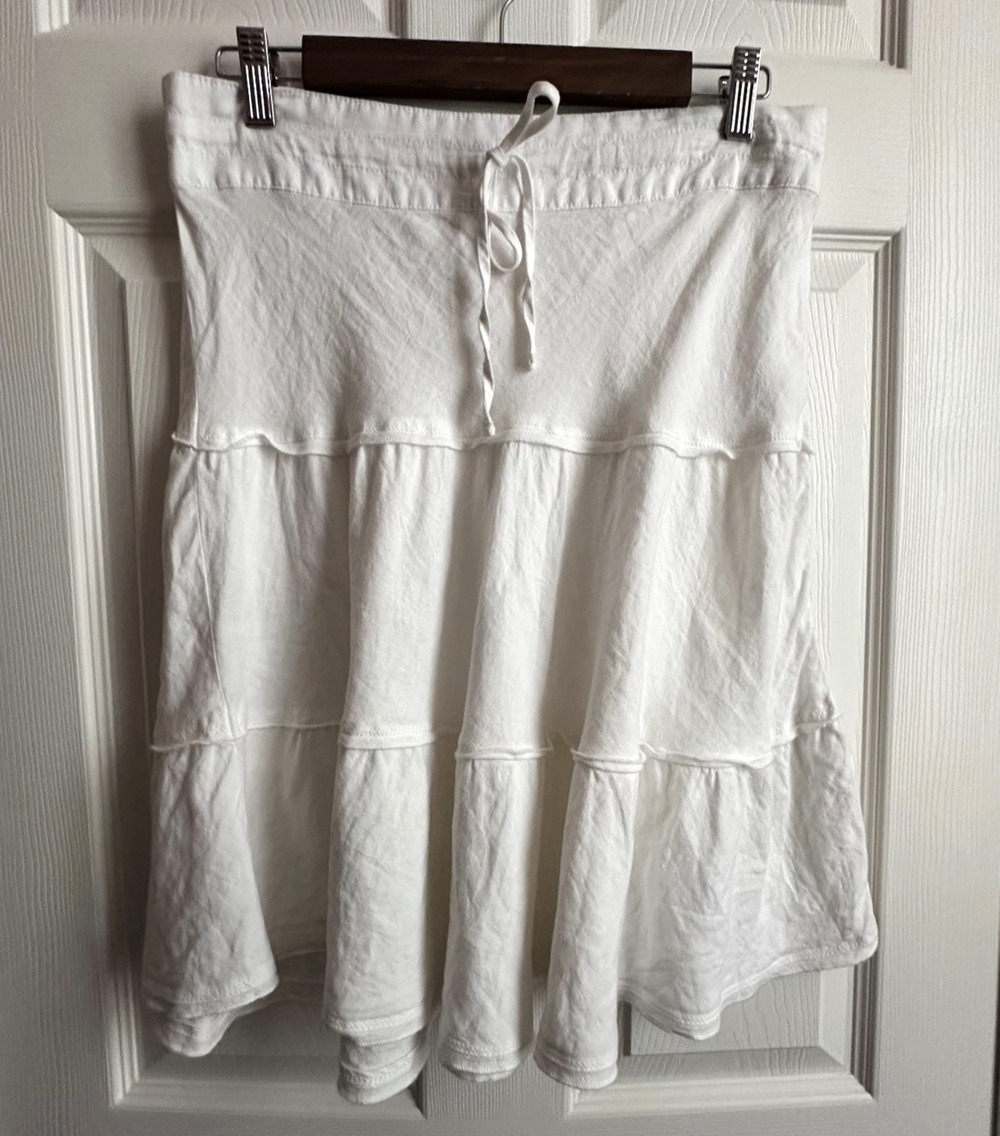 Caslon White Linen Tiered Mini Skirt Elastic Waist Boho Coastal Cottage XS